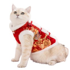 Jugar 寵物賀年中式錦布盤扣毛邊貓咪狗狗新年服飾