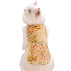Jugar 寵物賀年中式黃金錦緞盤扣貓咪狗狗新年服飾 (S) Chest 37cm x Length 25cm